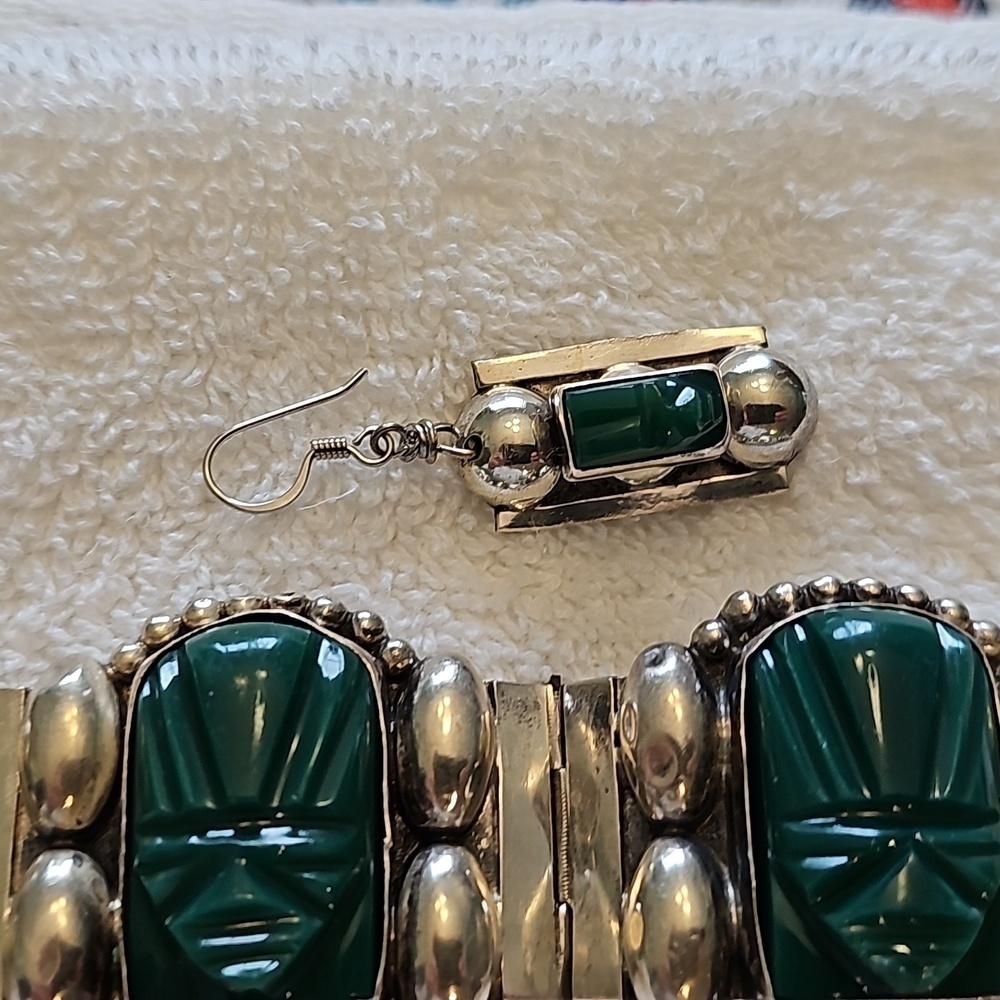 Vintage taxco and jade braclet and earings - Picture 4 of 11